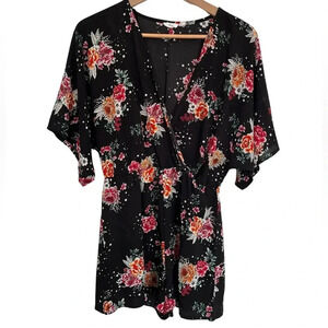 Ripe Floral black pink Wrap Jumpsuit size  medium